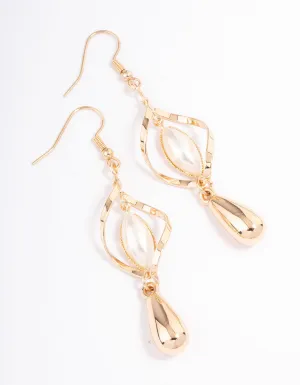 Gold Open Twisted Pearl Drop Earrings