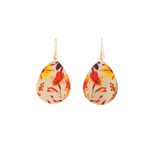 Gold Orange Orchid Teardrop Earrings