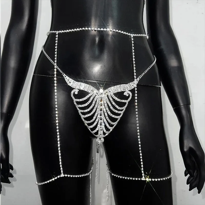 Gold Rhinestone Chains Belt Leg Chains