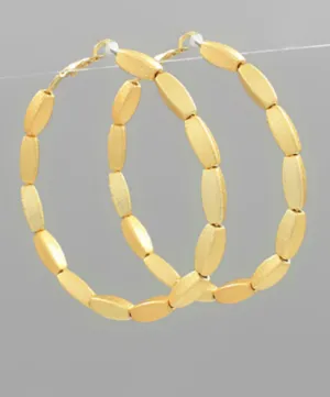 Gold Rice Bead Round Hoop Earrings