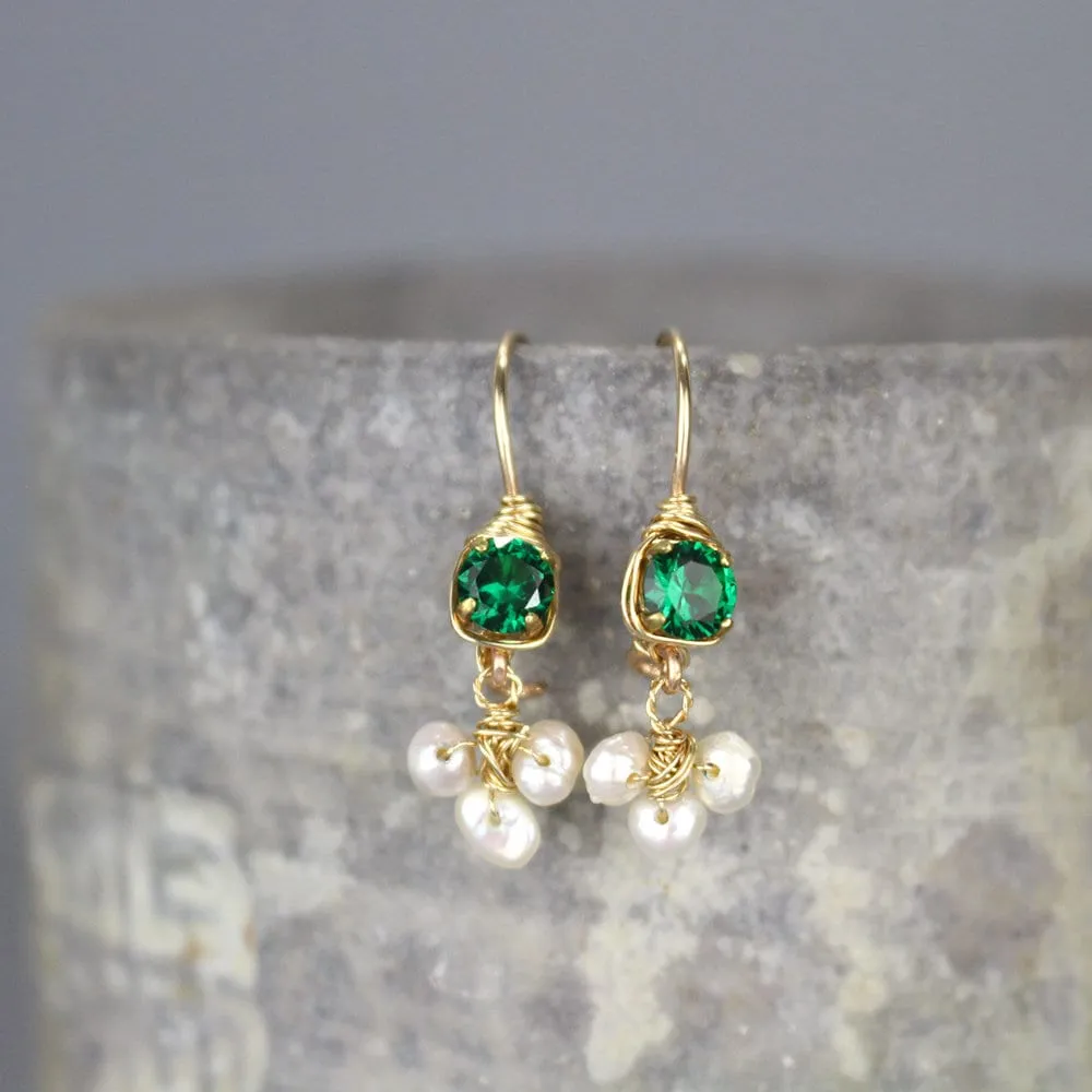 Green Zircon Pearl Small Clover Earrings