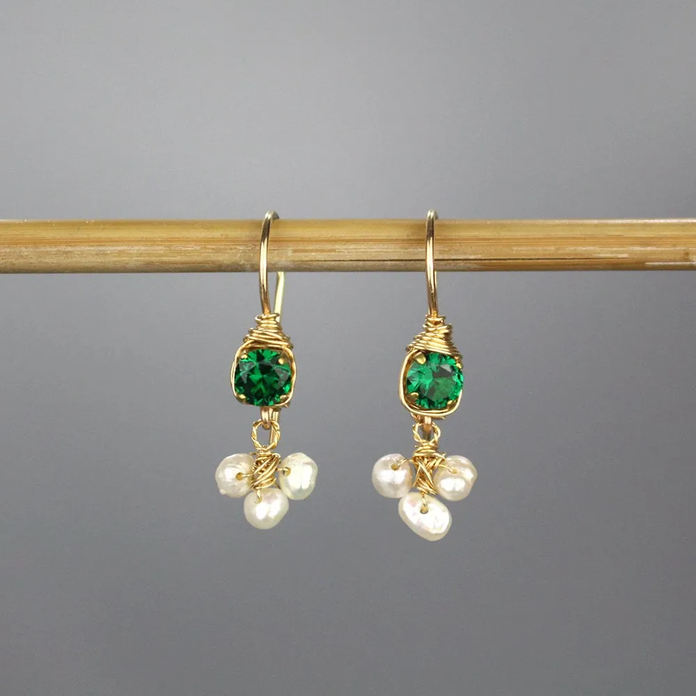 Green Zircon Pearl Small Clover Earrings