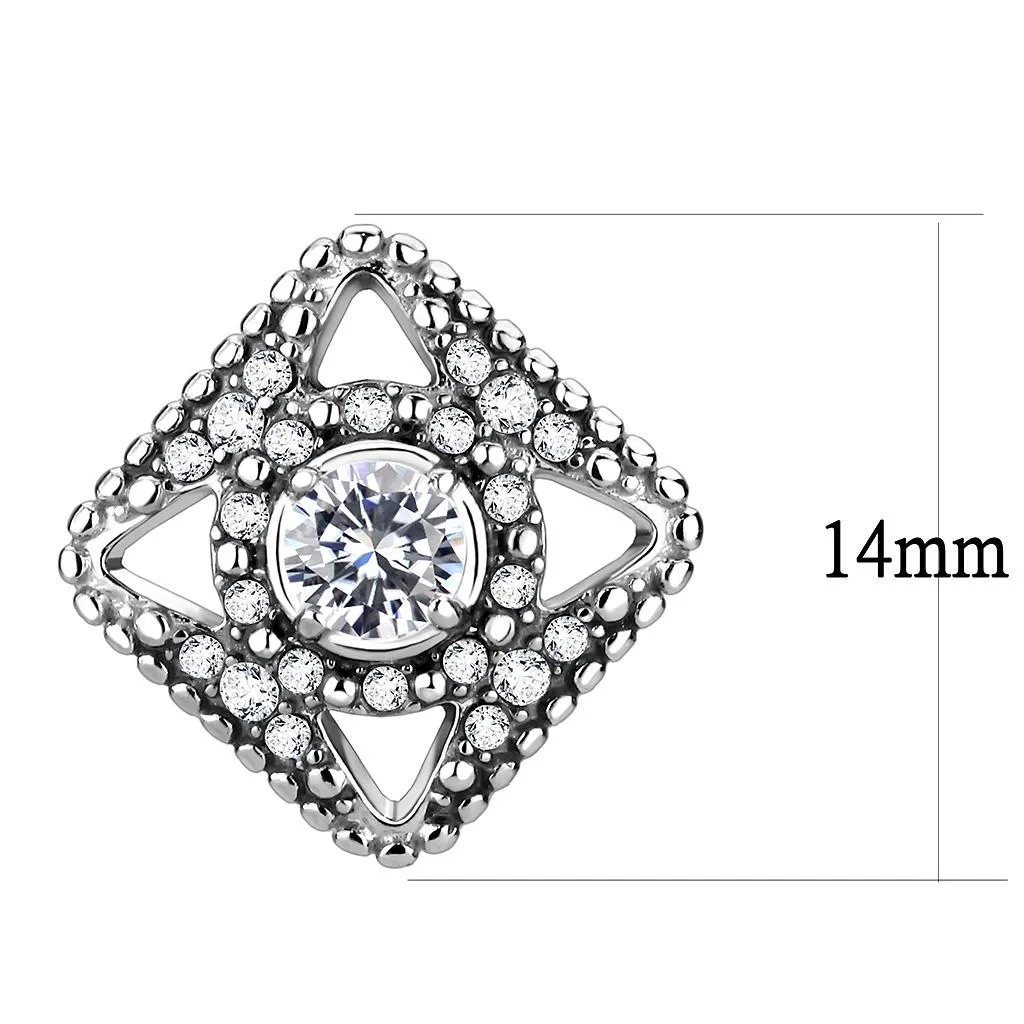 High polished (no plating) Stainless Steel Earrings with AAA Grade CZ in Clear for Women Clear Stone Color Style DA072