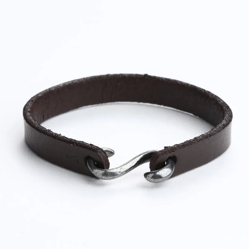 Hook Shaped Bangle Retro Simple Cowhide Leather Bracelet Men'S And Women'S Bracelets