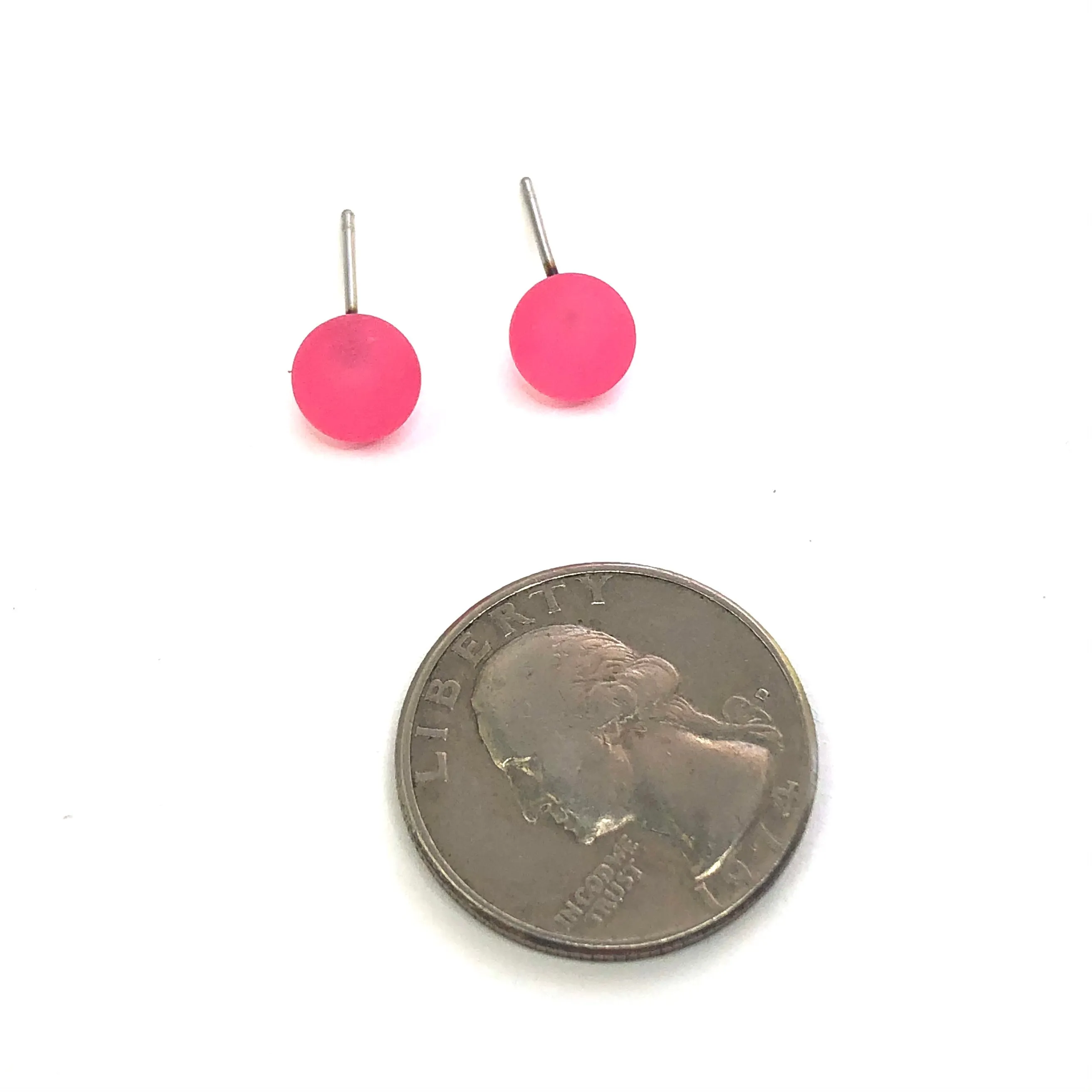 Hot Pink Frosted Lucite Mini Ball Stud Earrings