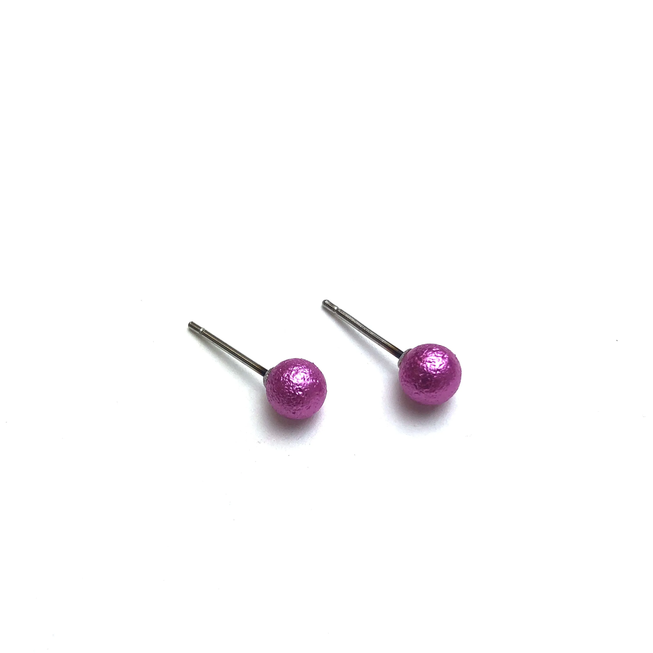 Hot Pink Pitted Lucite Tiny Ball Stud Earrings