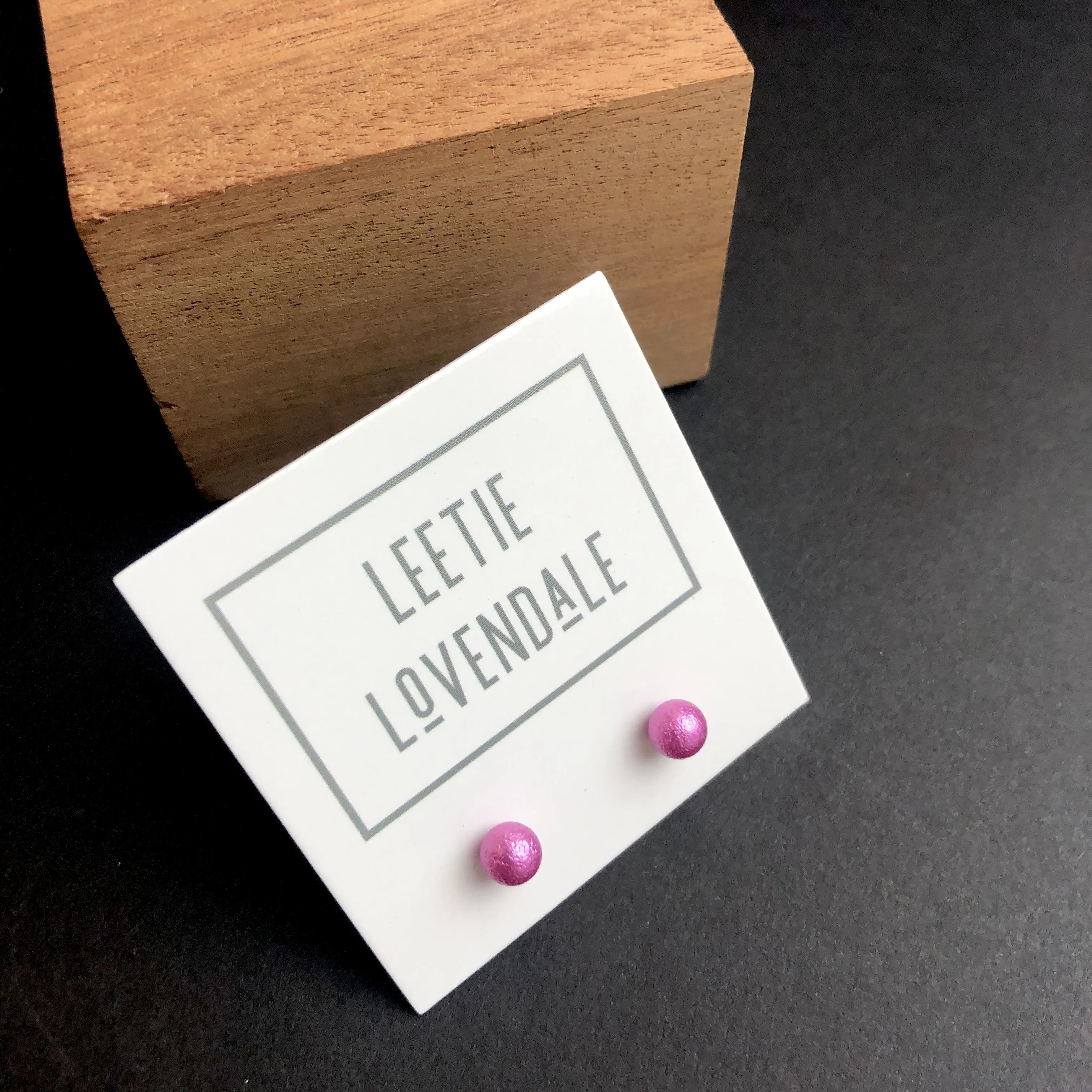 Hot Pink Pitted Lucite Tiny Ball Stud Earrings