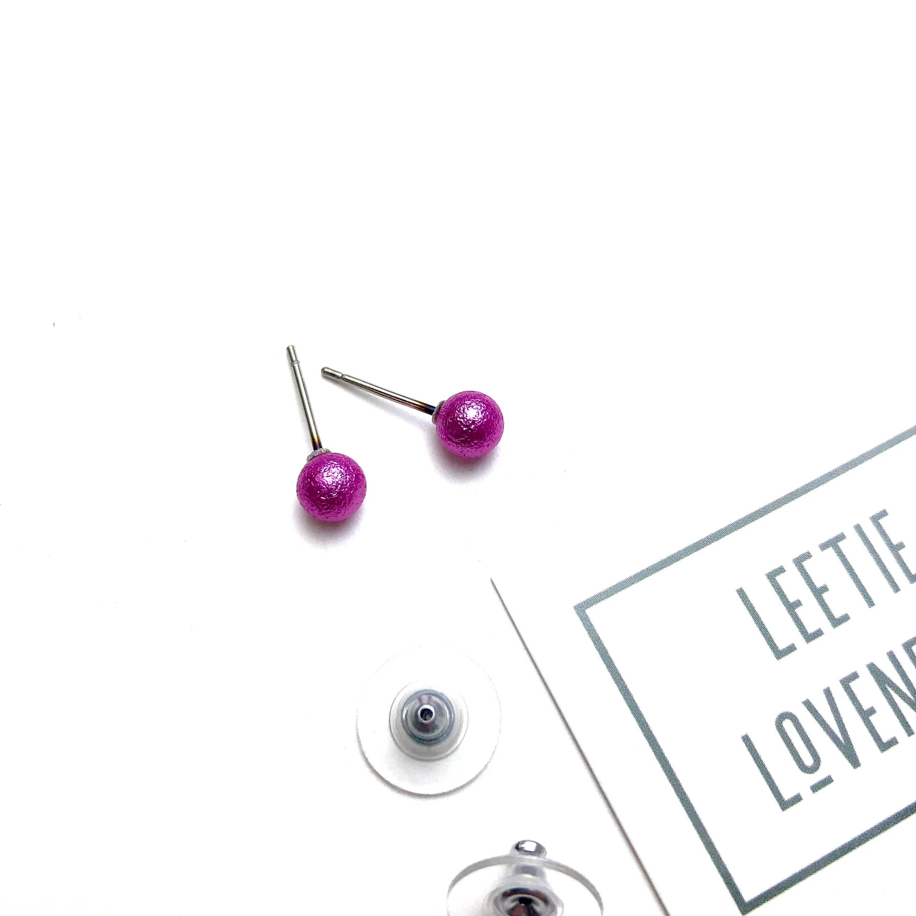 Hot Pink Pitted Lucite Tiny Ball Stud Earrings