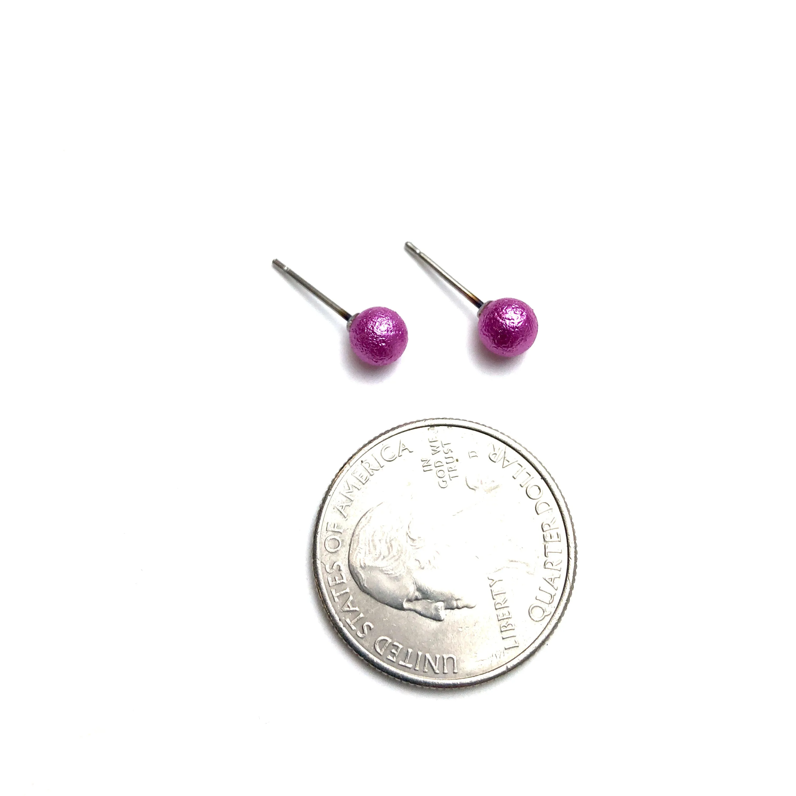 Hot Pink Pitted Lucite Tiny Ball Stud Earrings