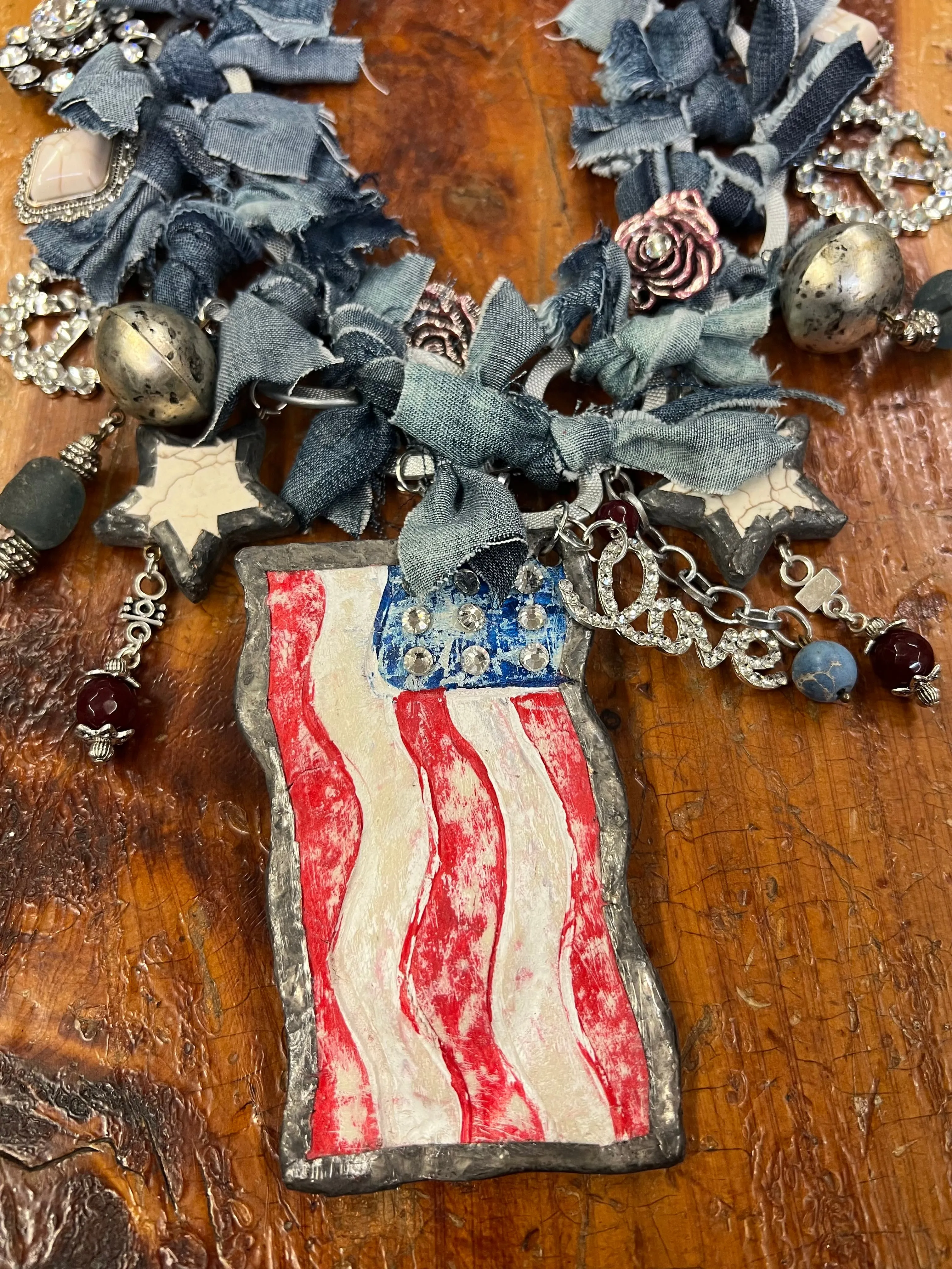 I Love the  USA, Americana Handmade Necklace by A Rare Bird