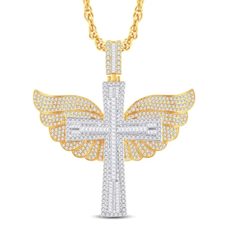 Iced Out 10K Two-Tone Gold Diamond Cross Pendant | 5.47 Carats | Wings of Faith