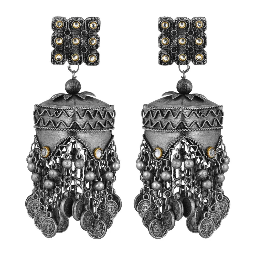 JewelMaze Oxidised Plated Jhumkis Earrings - 10681220OX