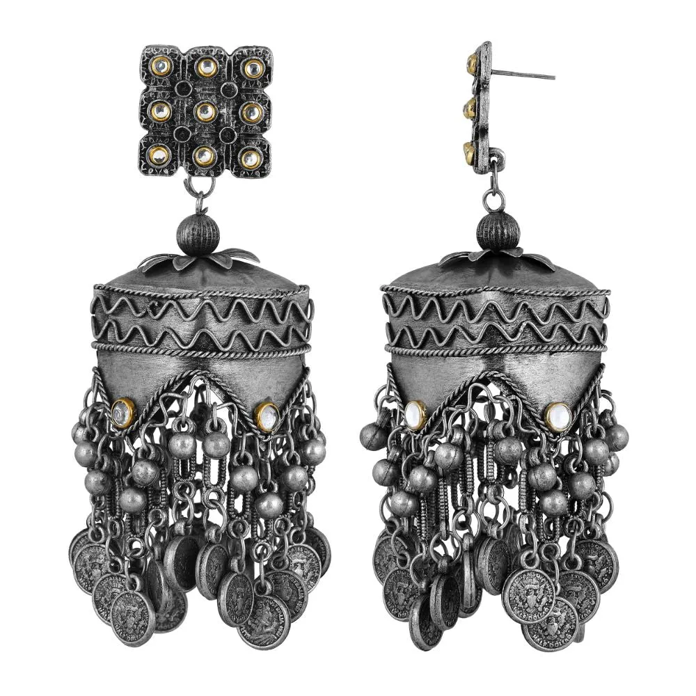 JewelMaze Oxidised Plated Jhumkis Earrings - 10681220OX