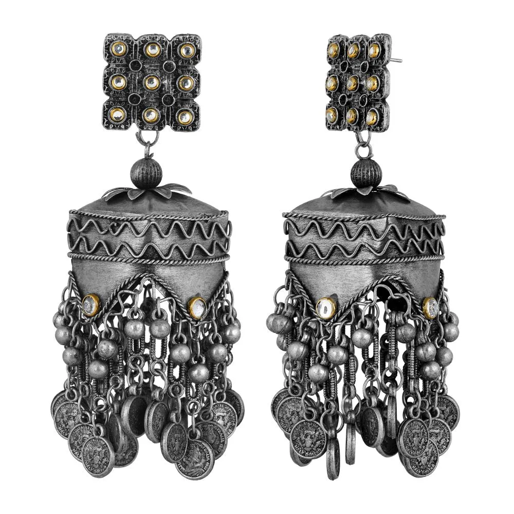 JewelMaze Oxidised Plated Jhumkis Earrings - 10681220OX