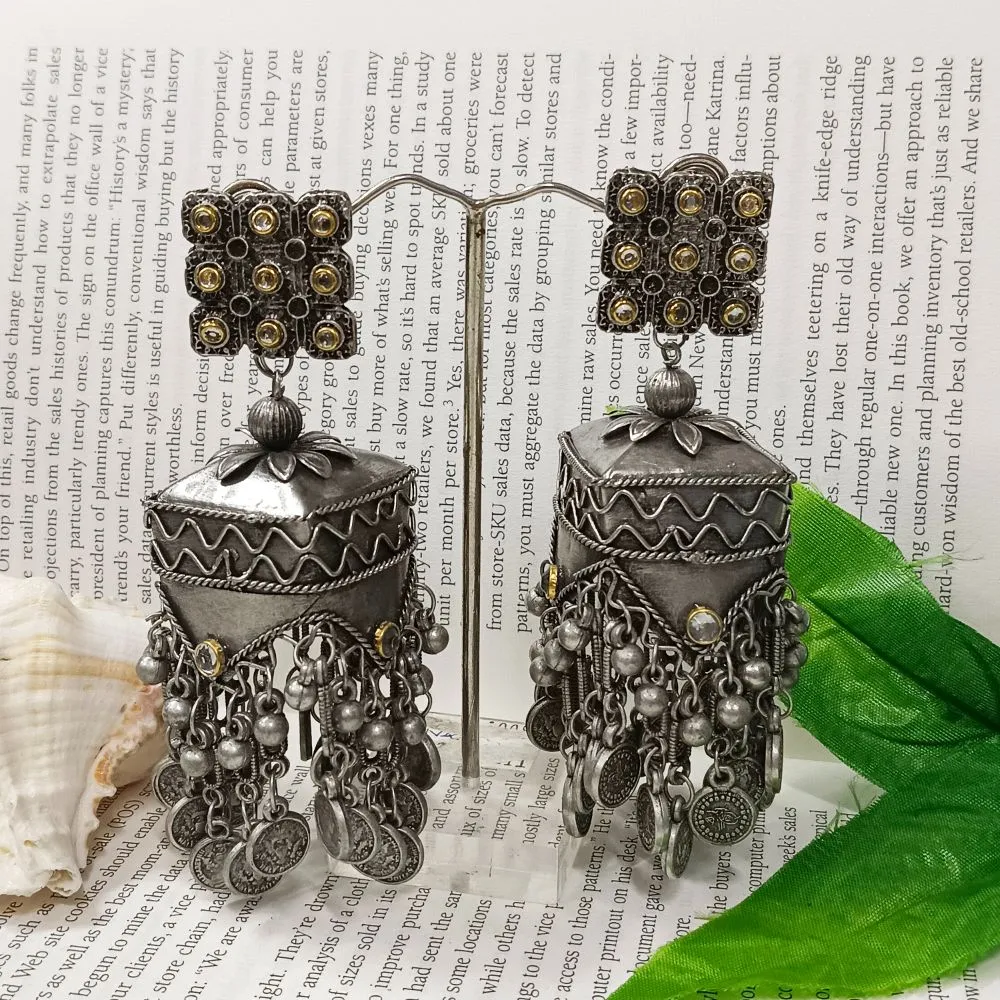 JewelMaze Oxidised Plated Jhumkis Earrings - 10681220OX