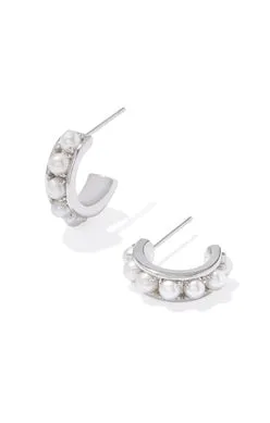 Krista Huggie Earring in Rhodium White Pearl