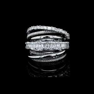 Large Baguette Crossover Diamond Ring 14kt