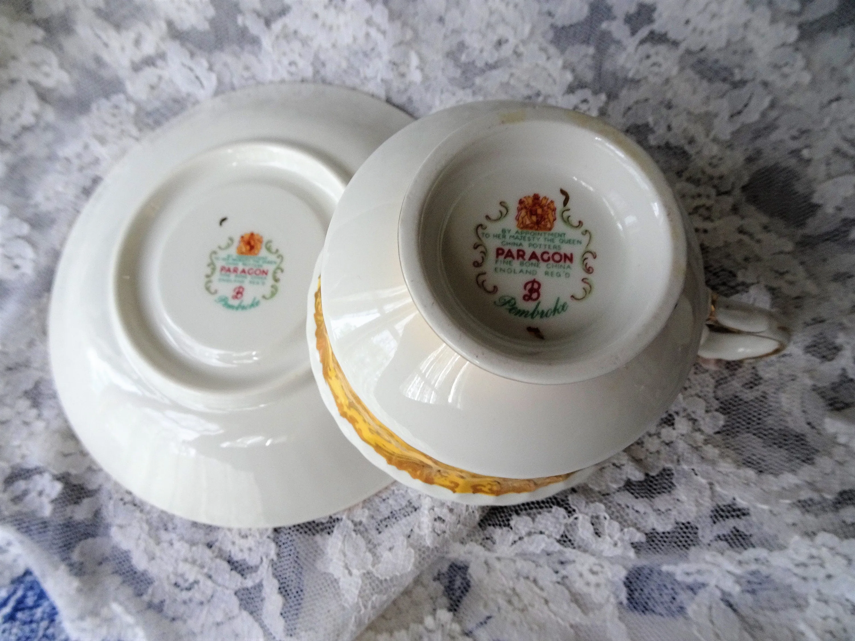 LUXURIOUS English Bone China Teacup and Saucer, PARAGON of England, Pembroke Pattern, Cup and Saucer Set, Collectible Vintage Teacups