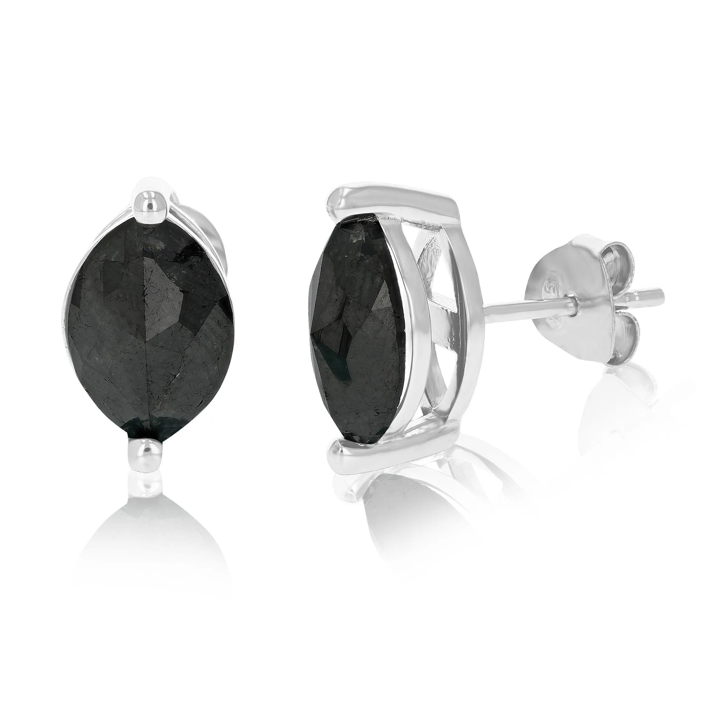 Marquise Black Diamond Stud Earrings in .925 Sterling Silver