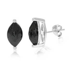 Marquise Black Diamond Stud Earrings in .925 Sterling Silver