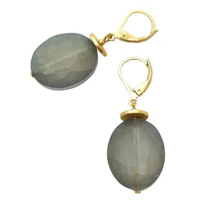 Matte Faceted Crystal Earrings - Olive