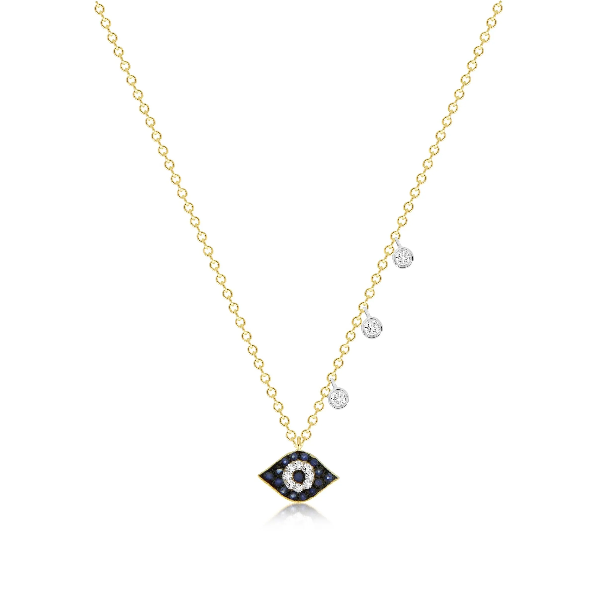 Meira T Sapphire Evil Eye Necklace with Diamond Bezel Accents 14kt Yellow Gold