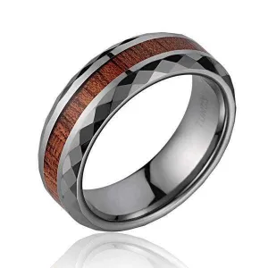 Miles Genuine Tungsten Hawaiian Koa Wood Band Smooth Diamond Cut Comfort Fit - 7mm