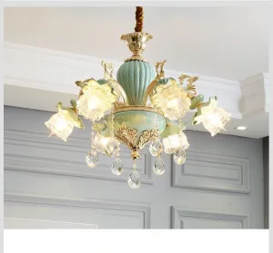 Modern Chandeliers Candelabra Stained Glass Lamp Shade Flower Chandelier French Crystal Chandelier