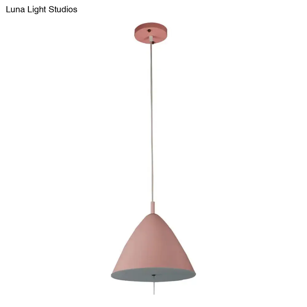 Modern Pink Metal Pendant Light with Conical Shade - Single Bulb Hanging Ceiling Fixture