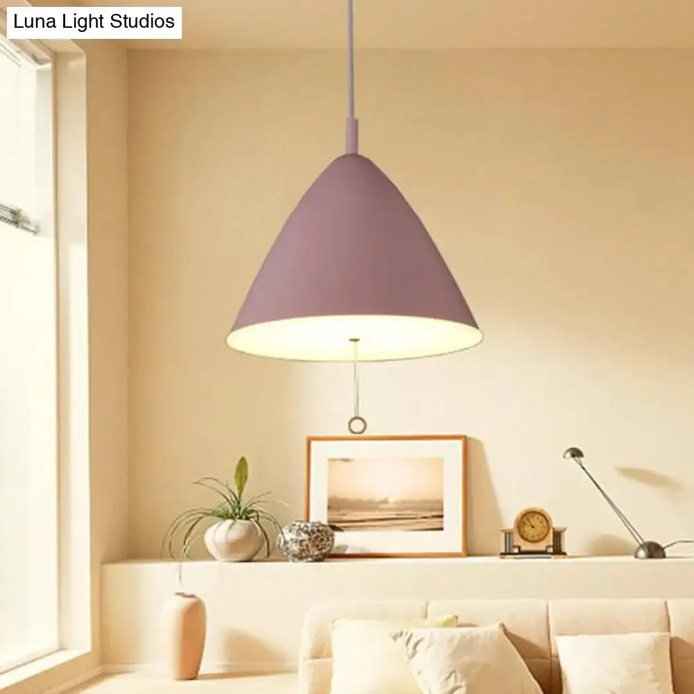 Modern Pink Metal Pendant Light with Conical Shade - Single Bulb Hanging Ceiling Fixture