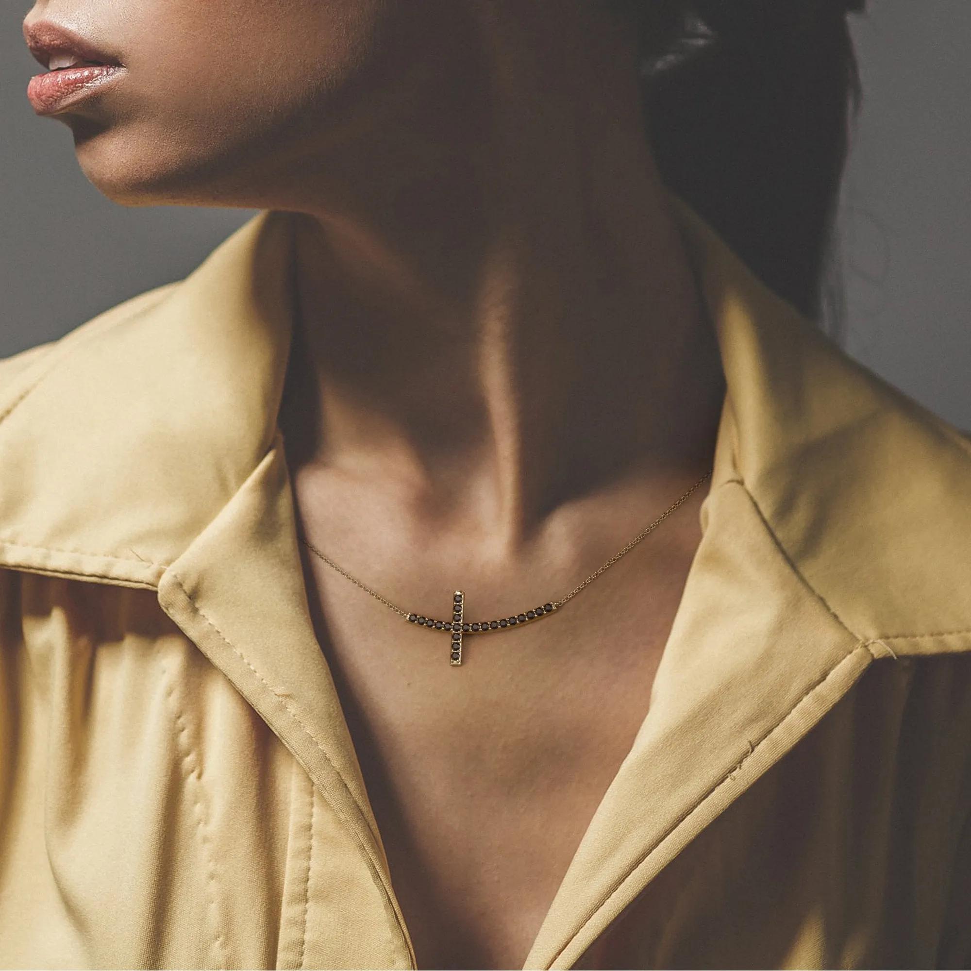 Moon Shadow Natural Black Diamond Alternative Pendant with a Yellow Necklace