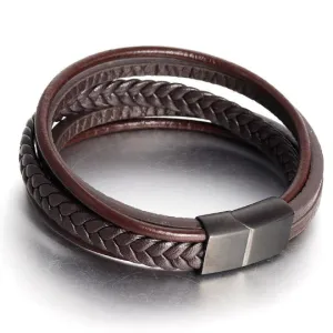 Multi Braided Brown Leather Men's Bracelet