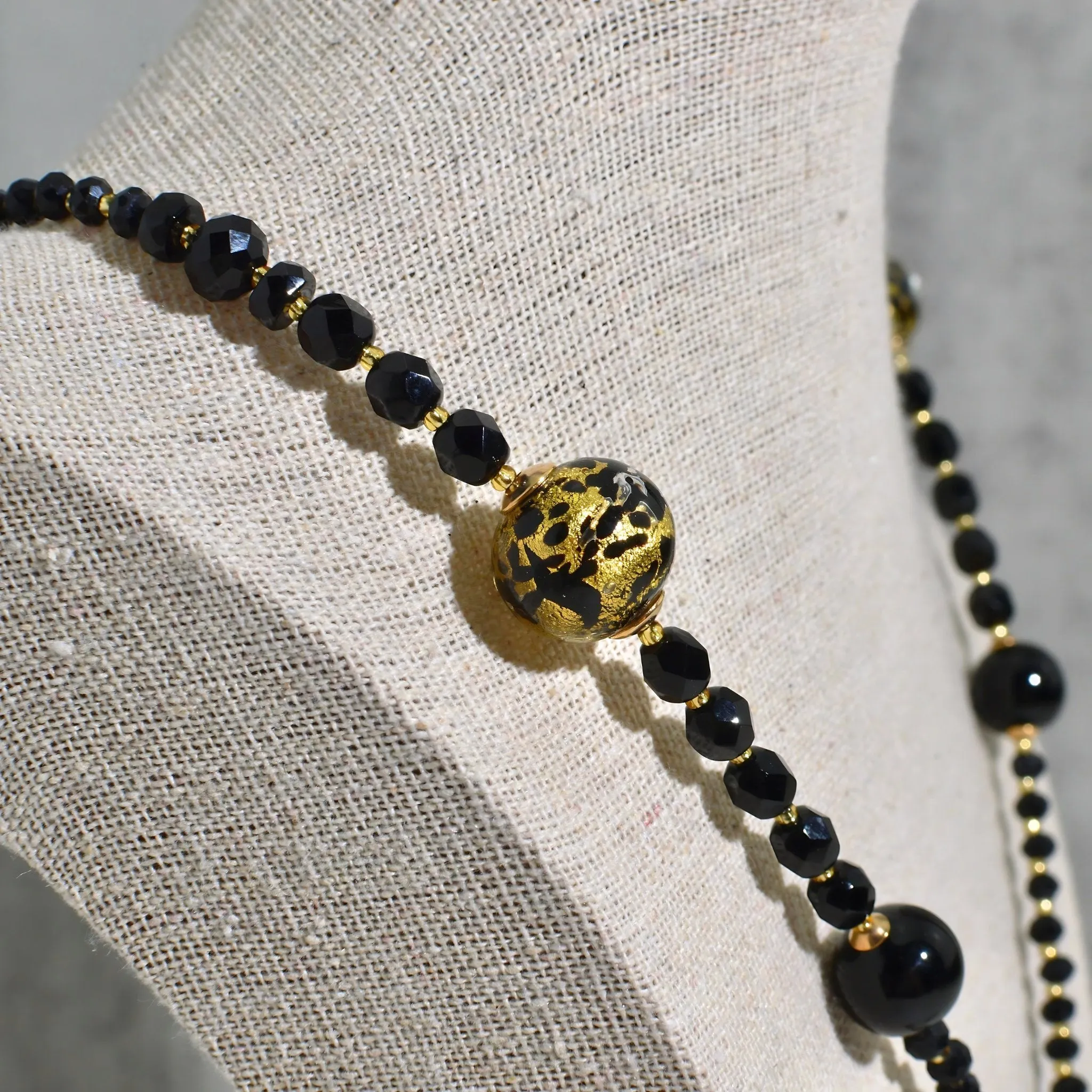 Murano Glass Notte Black & Round Bead Necklace