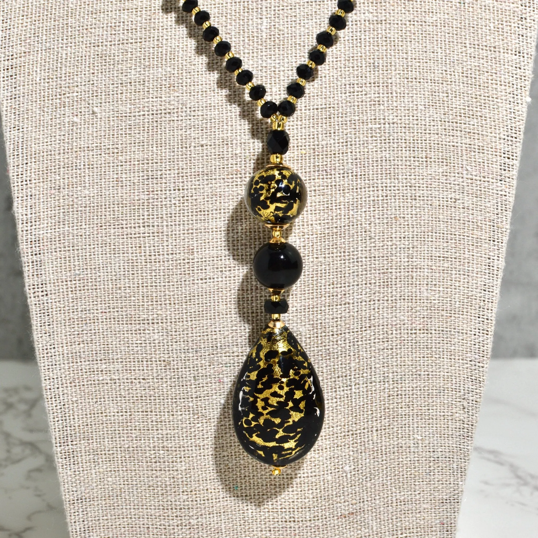 Murano Glass Notte Black & Round Bead Necklace