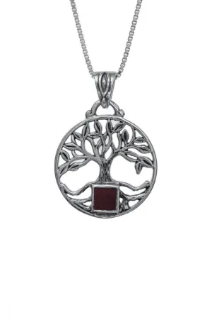 Nano Sim Old Bible Silver Pendant - Tree Of Life with Round Frame