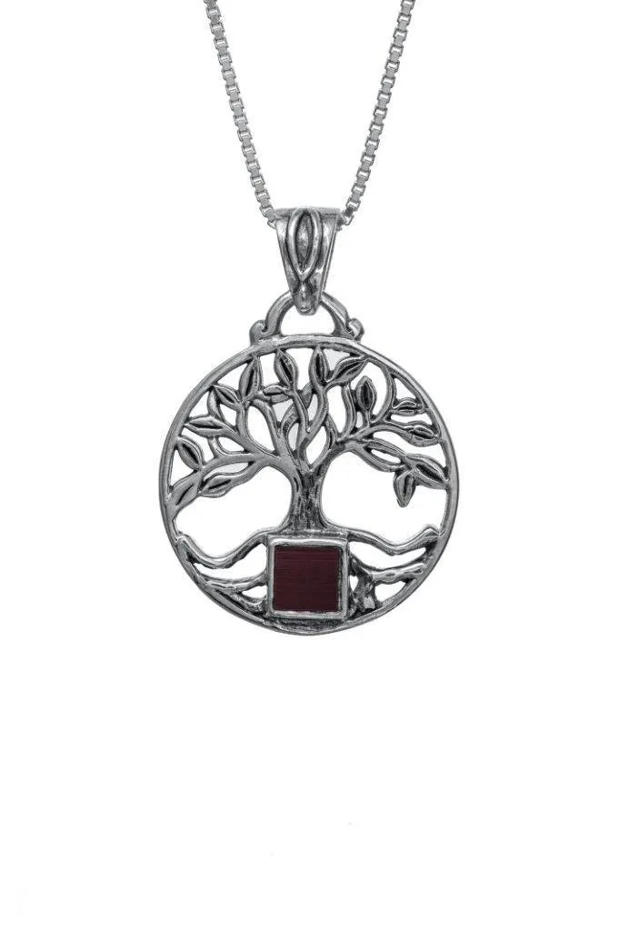 Nano Sim Old Bible Silver Pendant - Tree Of Life with Round Frame