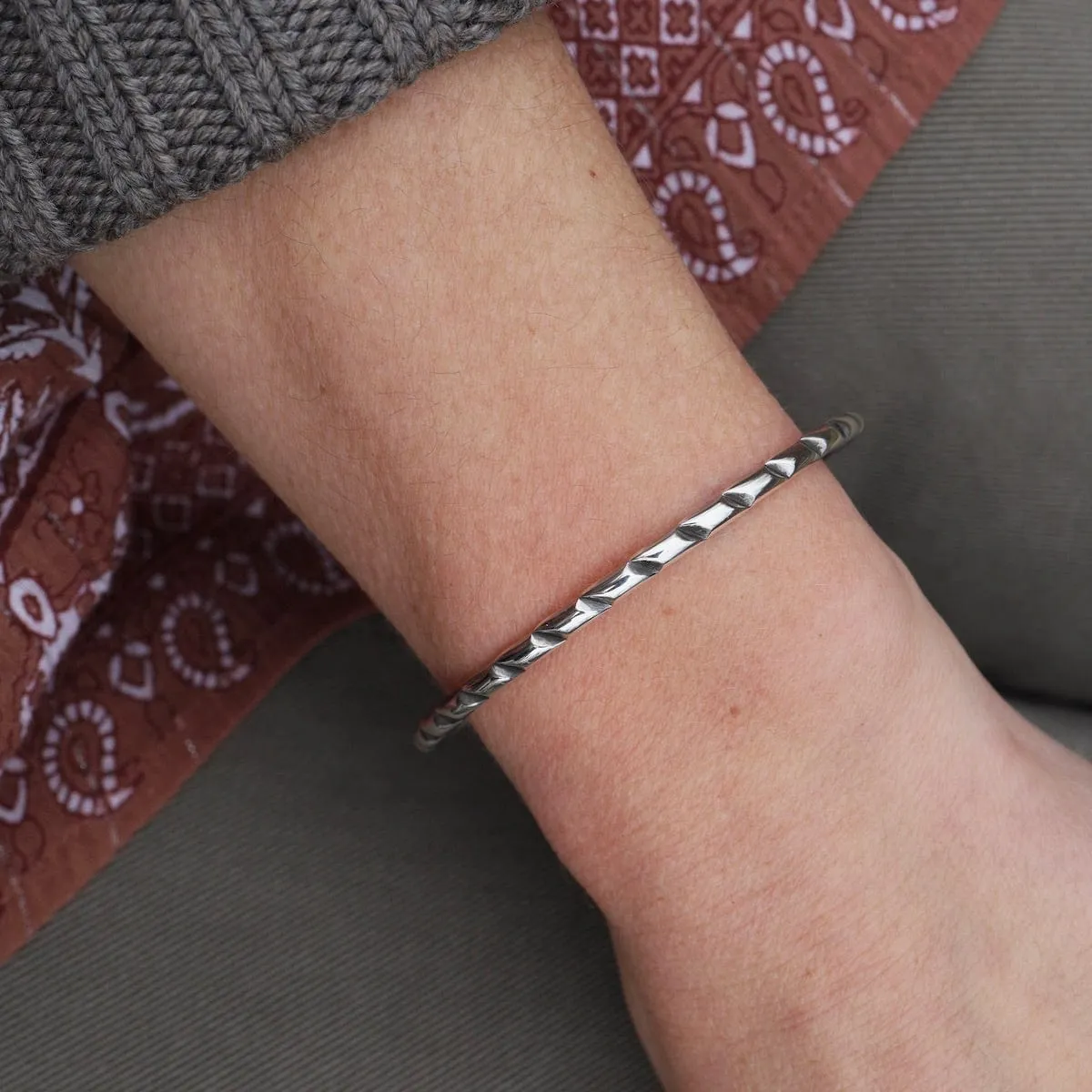 Narrow Twisted Sterling Silver Cuff