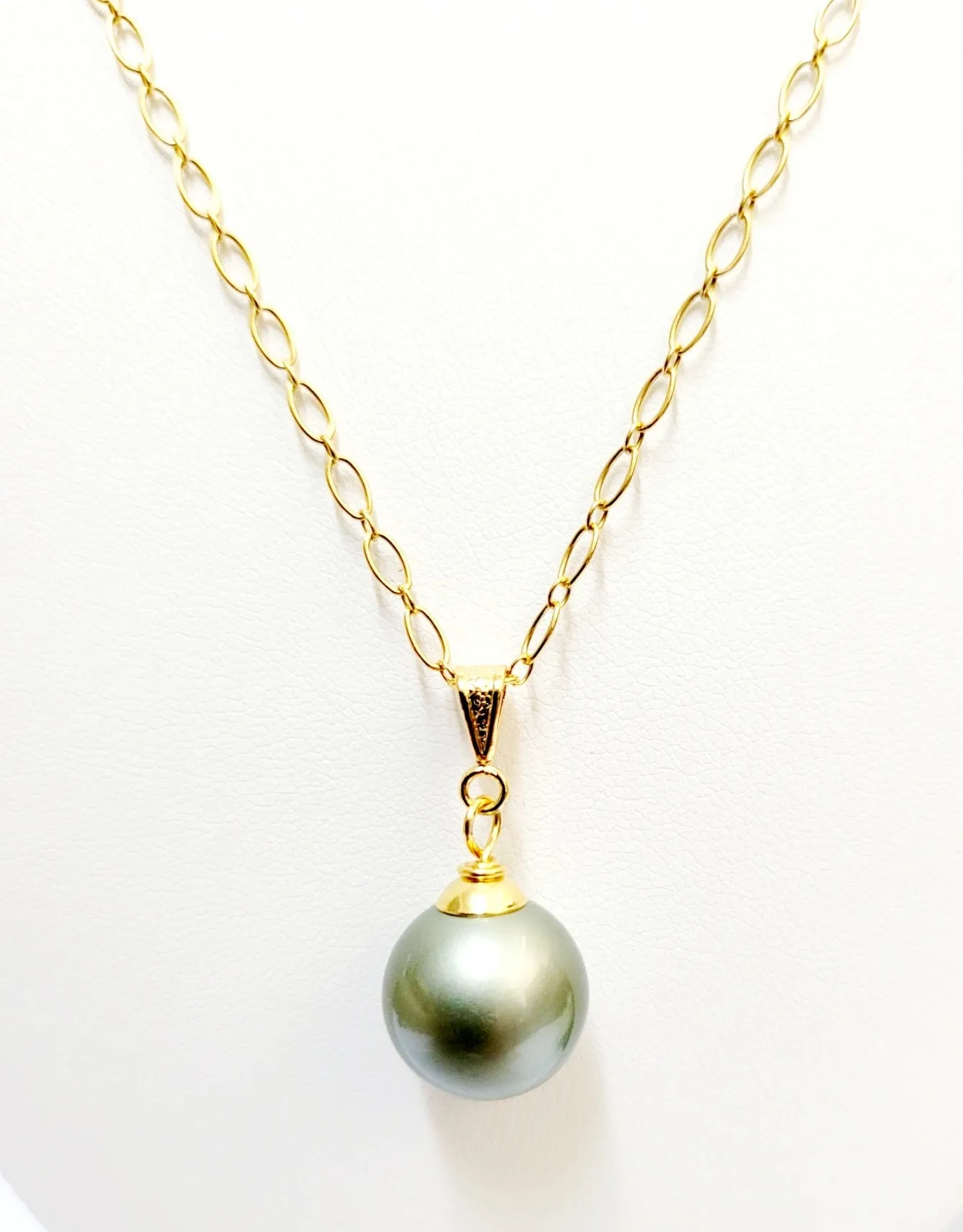 ORAN - Premium Olive Green Swarovski Pearl Set With 14K GF