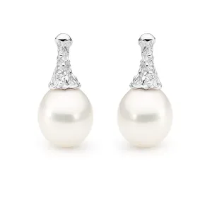 Organic style pearl and diamond earrings