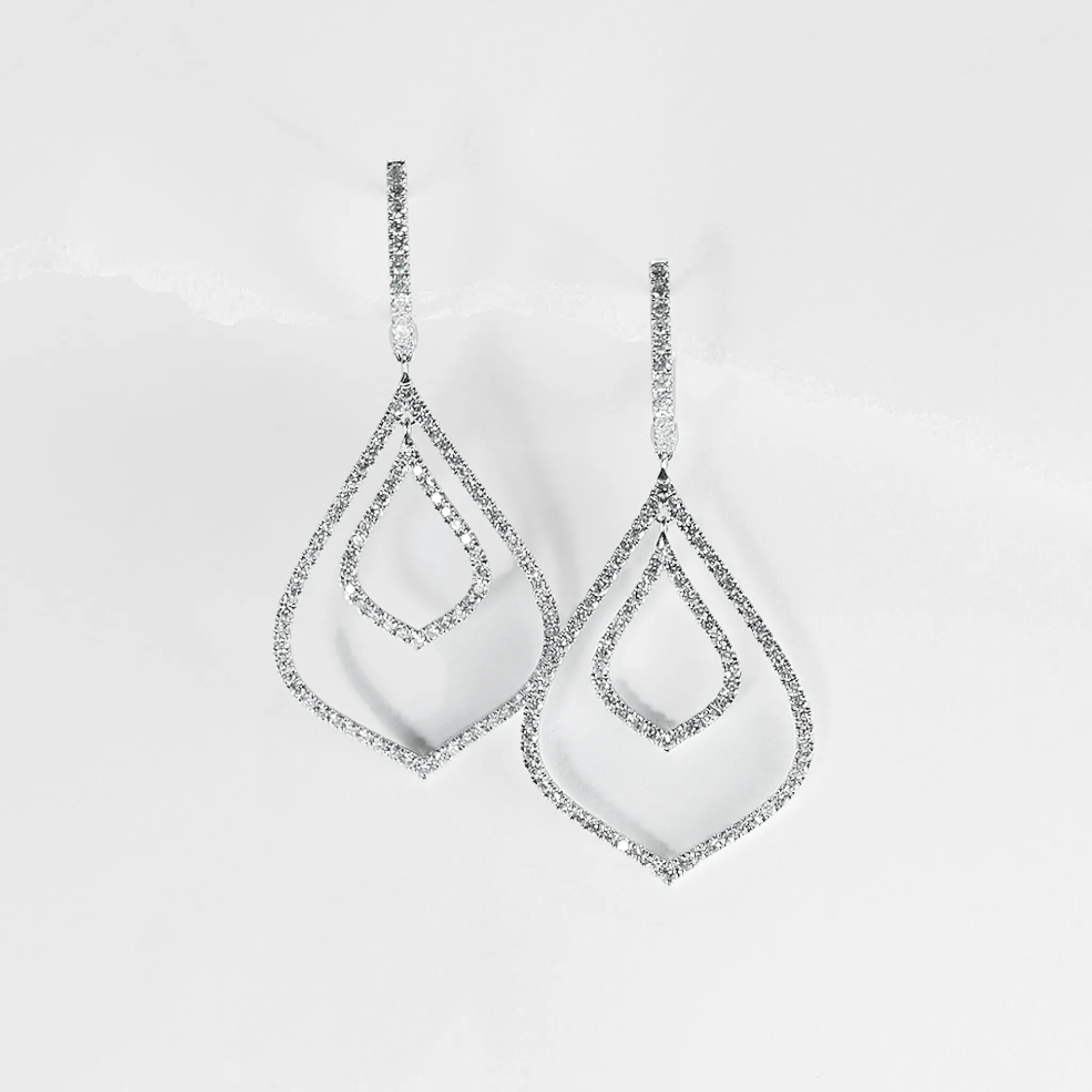 Pear Paved Drop Floating Diamond Earrings 18kt