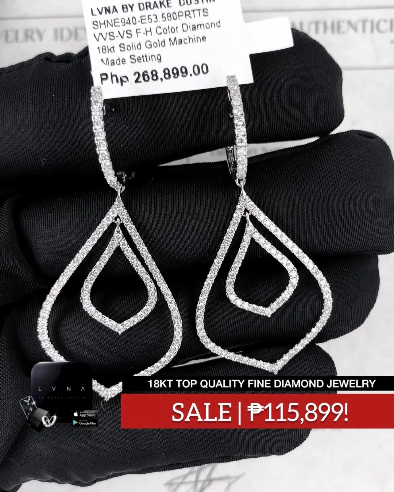 Pear Paved Drop Floating Diamond Earrings 18kt