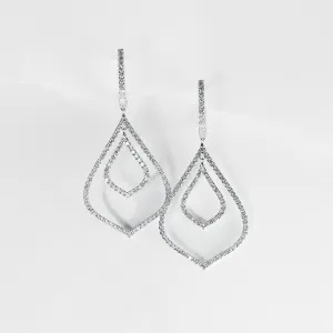 Pear Paved Drop Floating Diamond Earrings 18kt