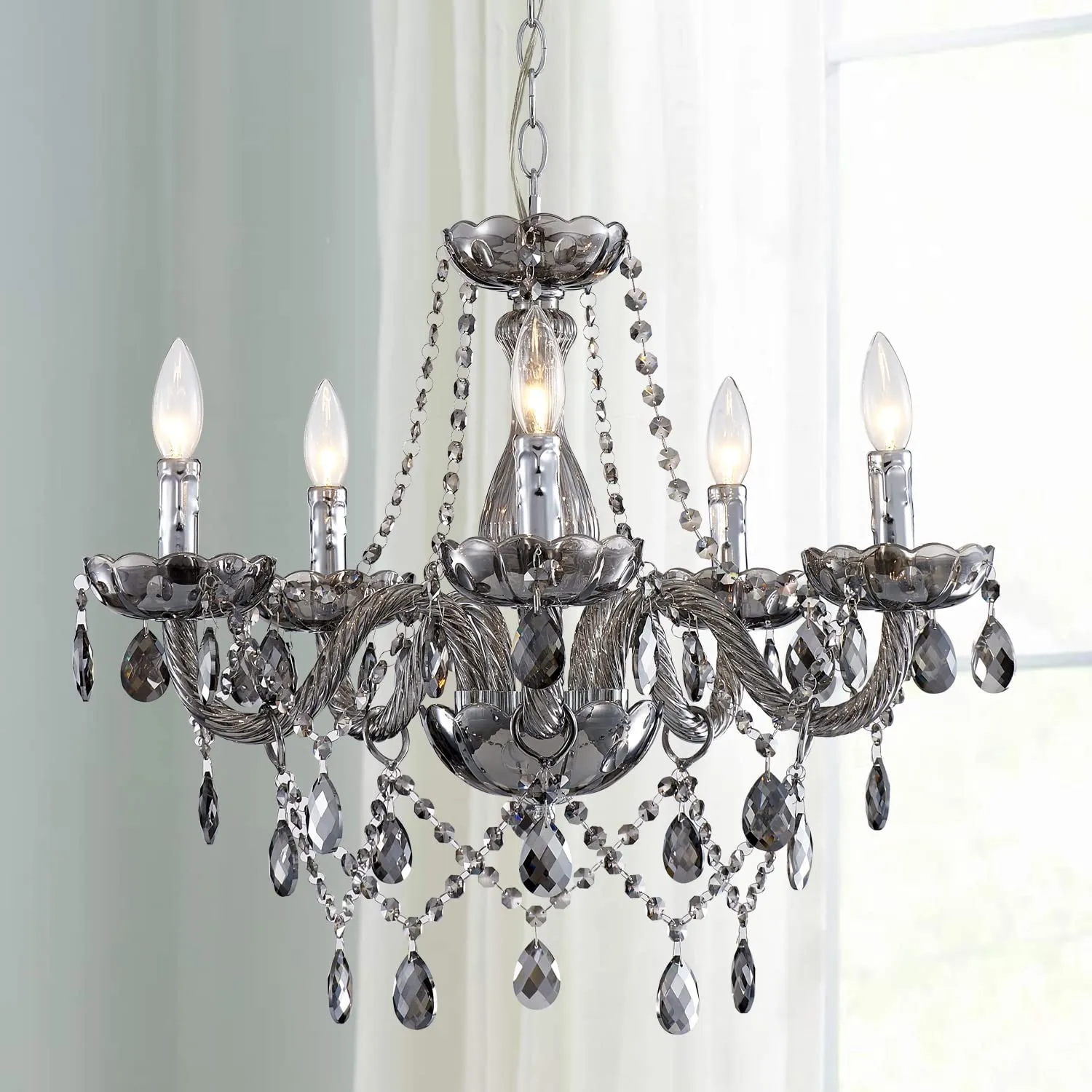 Pendant Ceiling with 5-Light, Champagne Crystal Chandelier