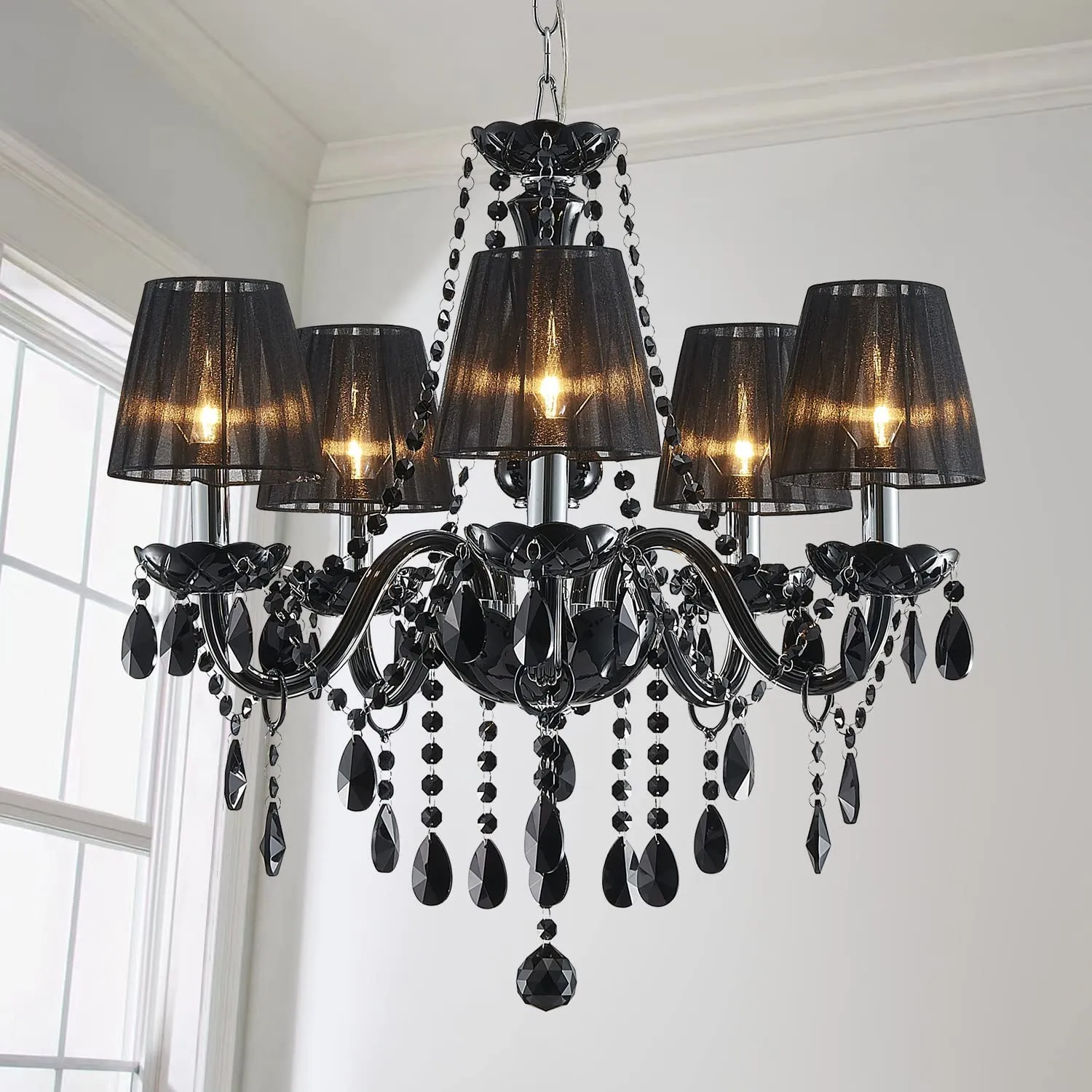 Pendant Ceiling with 5-Light, Champagne Crystal Chandelier