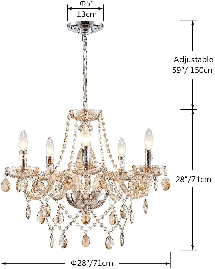 Pendant Ceiling with 5-Light, Champagne Crystal Chandelier