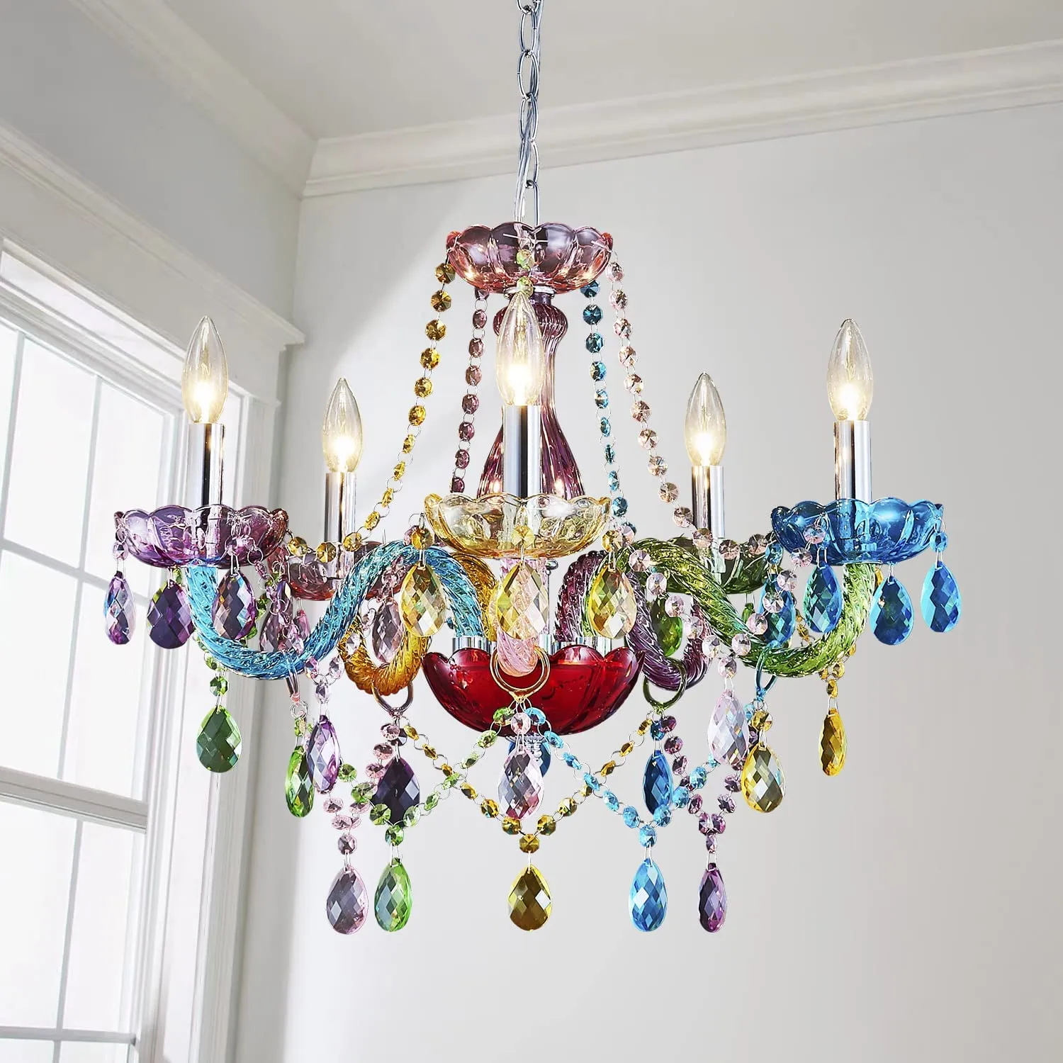 Pendant Ceiling with 5-Light, Champagne Crystal Chandelier