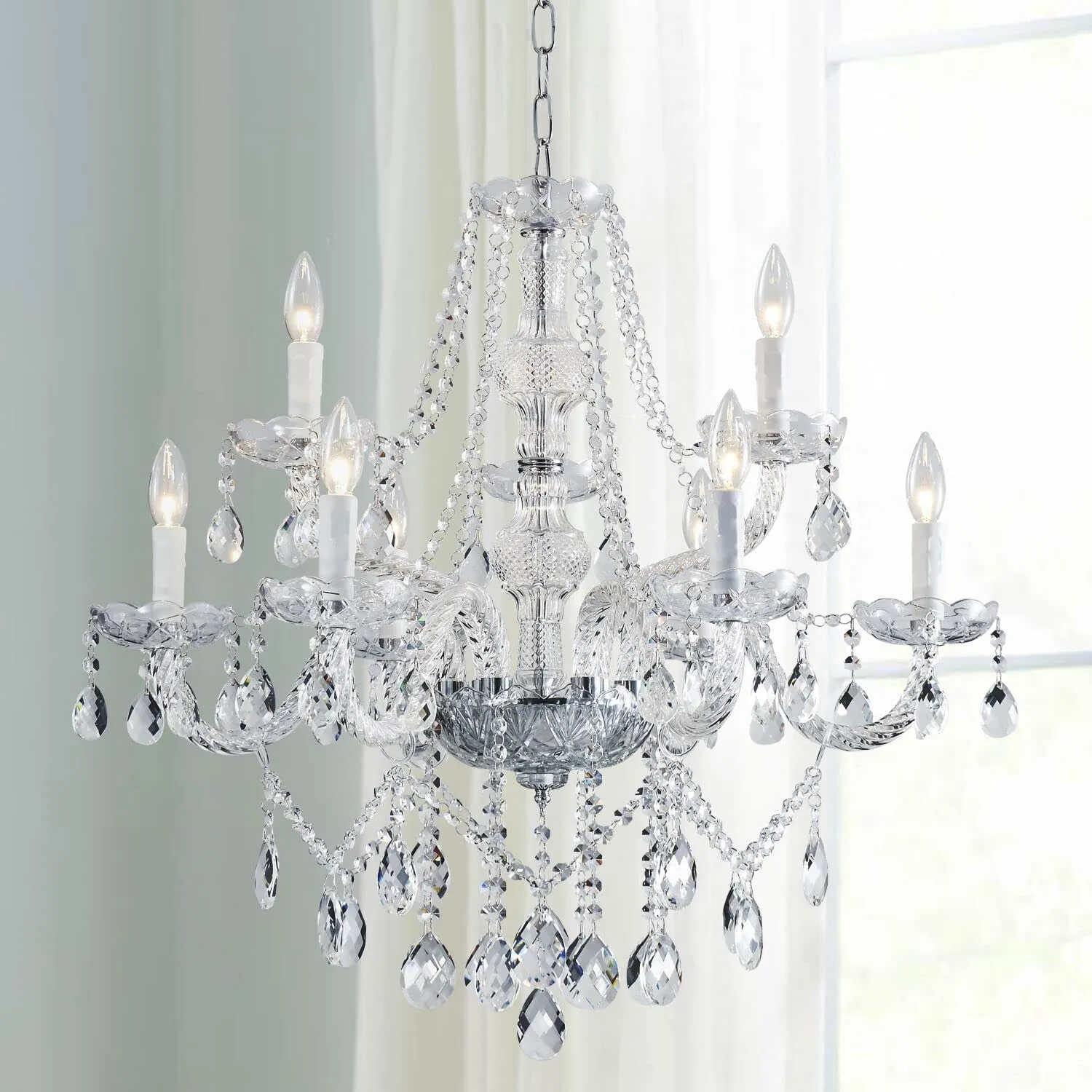 Pendant Ceiling with 5-Light, Champagne Crystal Chandelier