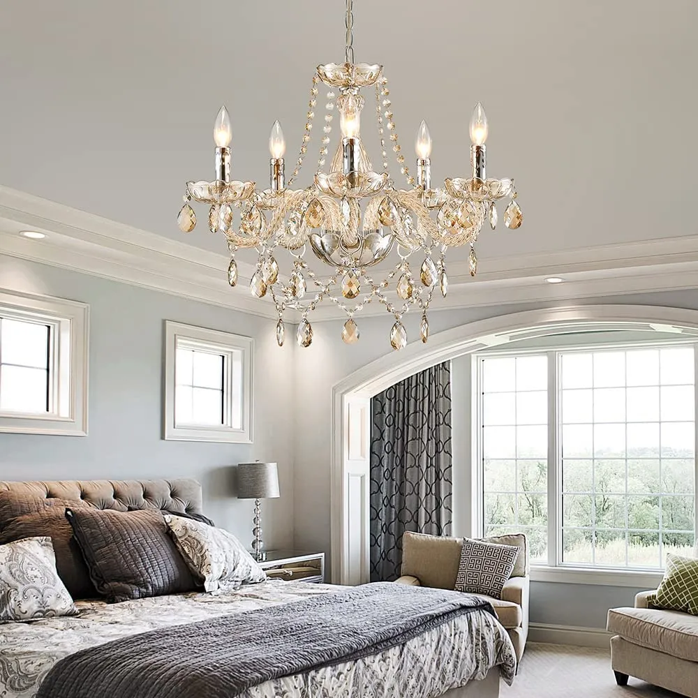 Pendant Ceiling with 5-Light, Champagne Crystal Chandelier