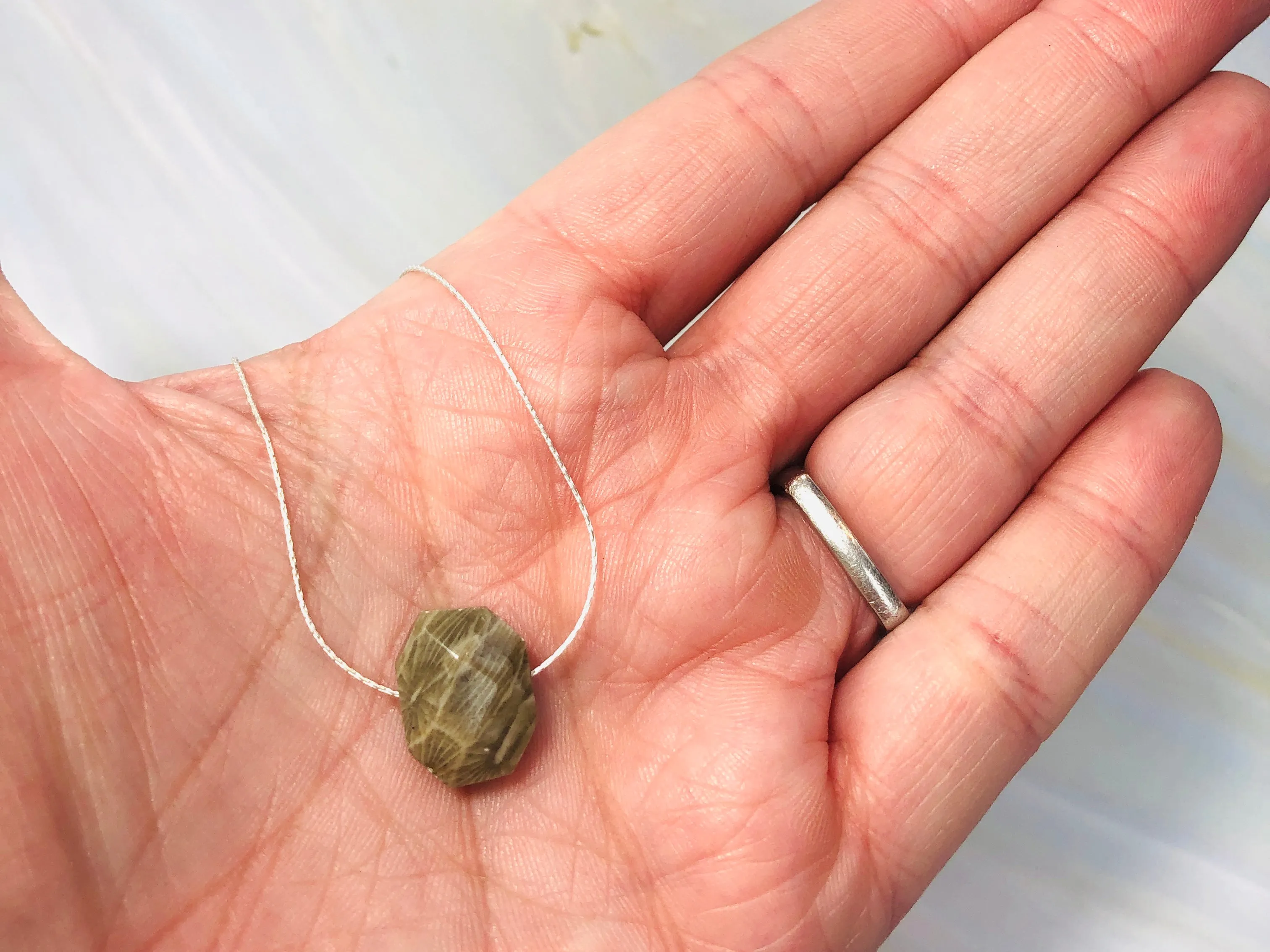 Petoskey Stone Necklace, Simple Silver Petoskey Stone Necklace