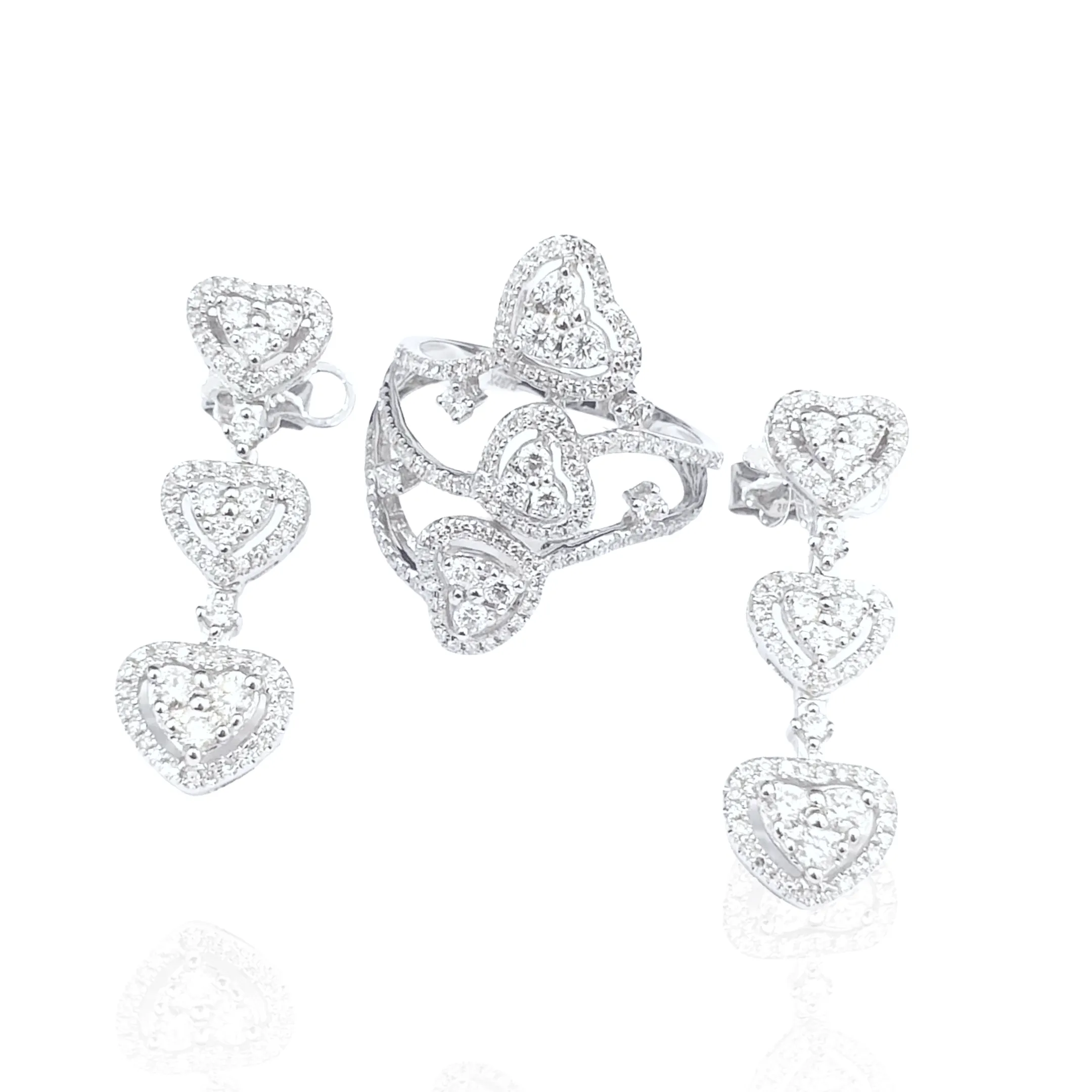 PRE-ORDER | Trio Heart Dangling Diamond Jewelry Set  14kt